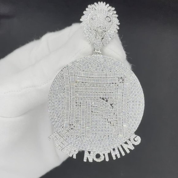 NEW | Fear Nothing with Lion King Bail  Iced Out Letter Badge Pendant - Picture 3 of 3